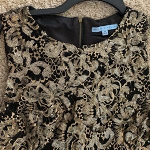 Antonio Melani, long black and gold formal gown. size 14.